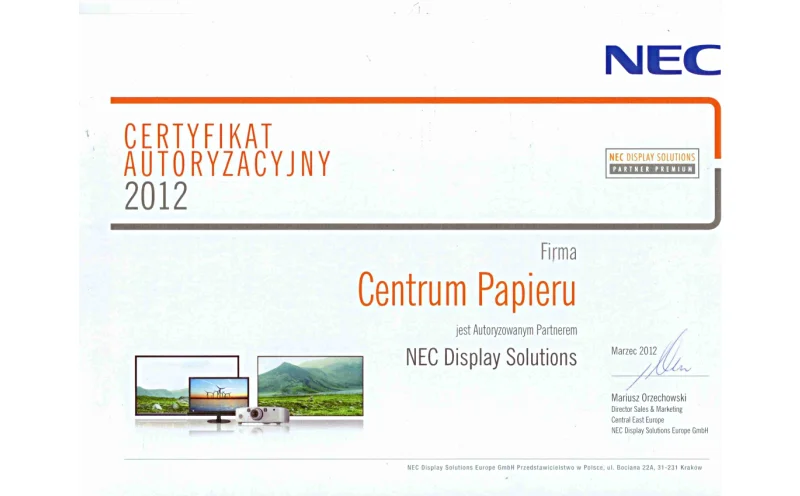 Centrum Papieru Autoryzowany Partner NEC Display Solutions 2012.