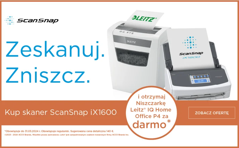 Rozwiń skrzydła produktywności: Bezpłatna niszczarka z zakupem skanera ScanSnap iX1600
